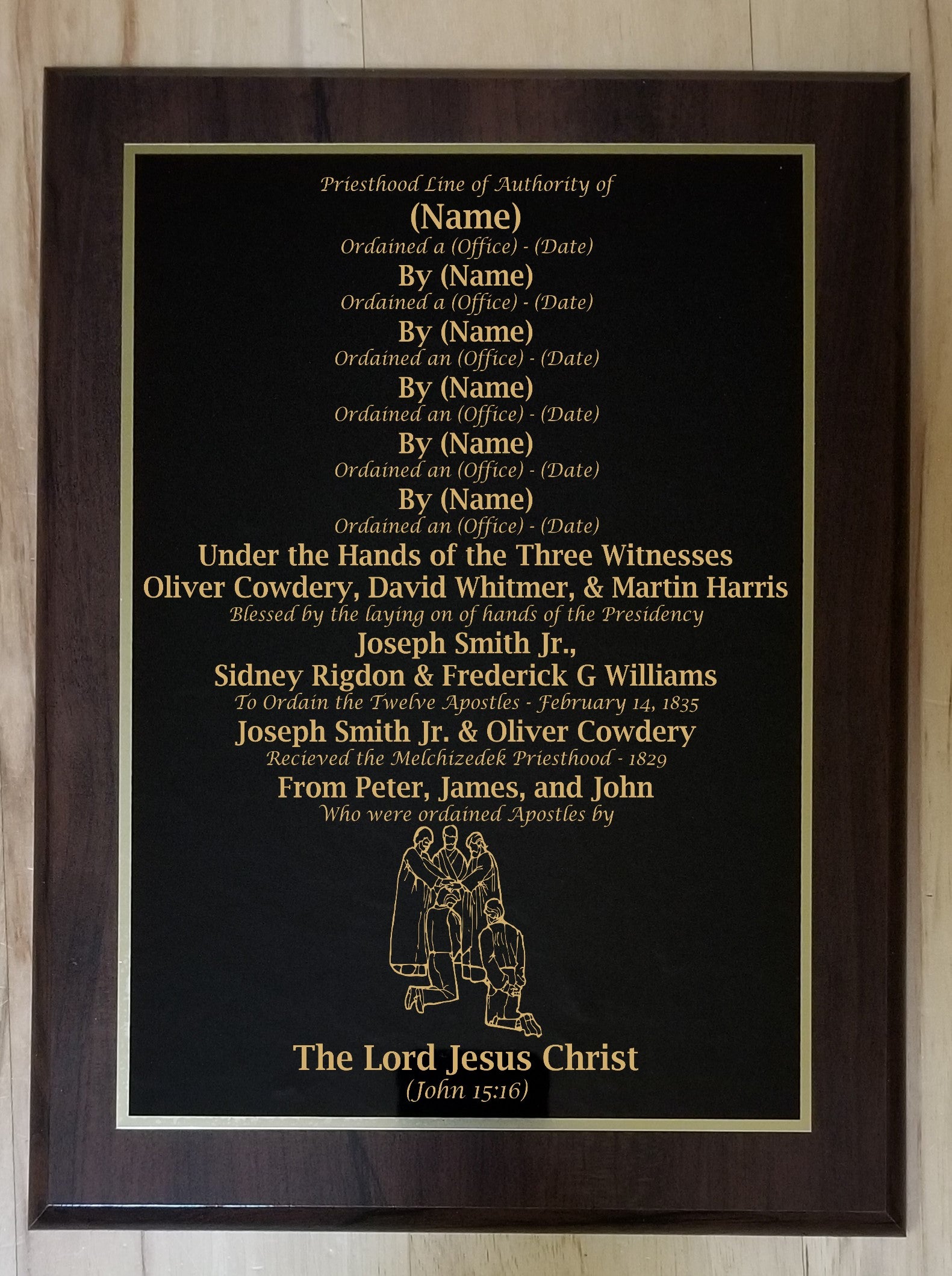 Gold Etched Priesthood Line of Authority plaque